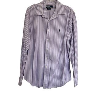 Polo by Ralph Lauren Purple Striped Button Down Shirt Mens Size 16 34/35 Preppy